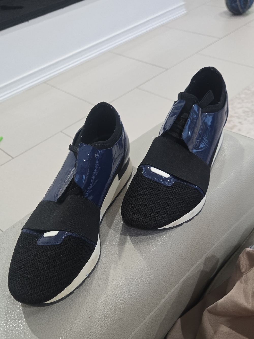 Balenciaga Navy and Black Slip-On Mesh & Patent Sneakers
